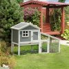 PawHut Wooden Rabbit Hutch 2 Tier Guinea Pig Cage Bunny Run w/ Sunlight Panel Roof and Slide-Out Tray - Grey