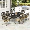Outsunny 9 Pieces Cast Aluminium Garden Dining Set, 8 Seater Garden Table and Chairs with Parasol Hole, Outdoor Garden Furniture Set with Cushions for Patio, Bronze Tone