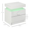 HOMCOM High Gloss Front Bedside Table, Nightstand with RGB LED Light and 2 Drawers, Chest of Drawers for Bedroom, Living Room, White