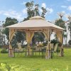 Outsunny 3 x 3m Garden Gazebo Patio Party Tent Shelter Outdoor Canopy Double Tier Sun Shade with Metal Frame and Netting, Beige