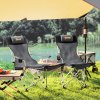Outsunny Set of 2 Reclining Folding Camping Chair w/ Detachable Footrest, Storage Bag, Cup Holder & Headrest, Lightweight Portable Camp Chair for Beach, Picnic, Grey and Black