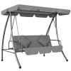 Outsunny Outdoor 2-in-1 Swing Chair Lounger 3 Seater Garden Swing Seat Bed Hammock Bed Convertible Tilt Canopy W/ Cushion, Light Grey