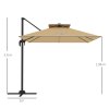 Outsunny 2.5m Cantilever Parasol with Solar Powered LED Lights, Double Top Square Overhanging Garden Parasol with 360 Rotation, Tilt Adjustment, Crank Handle, Khaki