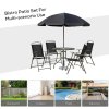 Outsunny 6 Piece Garden Dining Set with Umbrella, Patio Sets with Parasol with 4 Folding Dining Chairs & Round Tempered Glass Table, Black
