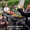 Outsunny Garden Table with Parasol Hole for 6 Person, Rectangle Outdoor Dining Table with Slatted Metal Tabletop, Steel Frame for Patio, Balcony, 150 x 90 x 73 cm, Black