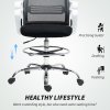 HOMCOM Drafting Chair, Swivel Draughtsman Chair, Ergonomic Office Chair, Mesh Standing Desk Chair with Lumbar Support, Adjustable Foot Ring, Adjustable Height, Black