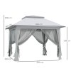 Outsunny 3.6 x 3.6 m Pop up Gazebo with Netting and Wheeled Carry Bag, UPF50+ Height Adjustable Party Tent Instant Canopy Sun Shade Shelter, Light Grey