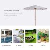 Outsunny 3(m) Garden Parasol, Pulley Operated Patio Umbrella, Wooden Parasol, Table Market Umbrella with Rope Pulley Mechanism and 8 Ribs, White