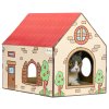 PawHut Cardboard Cat House with Scratcher, Catnip, Recyclable Corrugate Scratcher for Indoor Cats, Cat Scratching Board Pad,  42 x 30 x 37cm