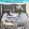 Outsunny 6 Pieces Rattan Garden Furniture Set, Garden Corner Sofa with Thickened Cushions, Outdoor Dining Set with Glass Top Dining Table, Loveseats and Footstools for Conservatory, Light Grey