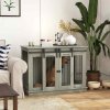 PawHut Dog Crate Furniture for Large Dog, Double Dog Cage for Small Dogs with Divider, Sliding Doors - Grey