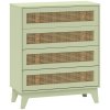 HOMCOM Chest of Drawers, 4-Drawer Storage Organiser Unit with Rattan Element for Bedroom, Living Room, Light Green