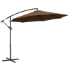 Outsunny 3(m) Garden Banana Parasol Hanging Cantilever Umbrella with Crank Handle, 8 Ribs and Cross Base for Outdoor, Sun Shade, Brown