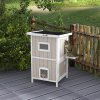 PawHut Outdoor Cat House, Wooden Cat Shelter 2 Tiers Feral Cat house with Removable Bottom, Escape Doors, Asphalt Roof, for 1-2 Cats - Light Grey