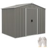 Outsunny 7.7 x 5.7ft Metal Garden Shed, Galvanised Outdoor Tool Storage House with Ventilation Slots and Sliding Doors, Light Grey