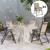 Outsunny Set of 4 Folding Chair, Garden Chair Set with Breathable Mesh Back and Seat, Outdoor Camping Chairs with Armrests, Steel Frame for Deck Balcony, Brown