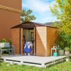 Outsunny 9 x 6ft Metal Garden Shed, House Hut Gardening Tool Storage with Ventilations, Sliding Door, Sloped Roof for Garden, Patio, Brown Wood Effect