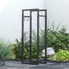 Outsunny Firewood Log Rack, Retractable Metal Wood Store Holder, Indoor Outdoor Fireplace Log Storage Shelf with Hooks, 65 x 25 x 150 cm, Black