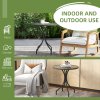 Outsunny ??66cm Garden Side Table, Round Bistro Coffee Table, Outdoor Patio Table with Steel Frame and Slat Tabletop for Balcony and Porch, Grey Wood Grain
