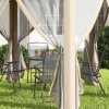 Outsunny 3 x 4m Garden Gazebo Hexagon Pop Up Gazebo Party Tent Canopy Double Roof Instant Shelter with Netting and Carry Bag for Outdoor Patio, Khaki