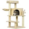 PawHut Cat Tree Tower for Indoor Cats Cat Scratching Post 100cm Climbing Frame Kitten Activity Centre with Sisal Condo Hammock Bed Hanging Toy, Cream White