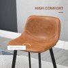 HOMCOM Bar Stools Set of 2, PU Leather Kitchen Stools, Upholstered Breakfast Bar Chairs with Backrest, Steel Legs for Home, Dining Room, Brown