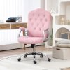 Vinsetto Home Office Chair, Velvet Computer Chair, Button Tufted Backrest with Swivel Wheels, Adjustable Height and Tilt Function, Pink