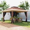 Outsunny 3.6 x 3.6m Pop Up Gazebo with Mesh Sides, UPF50+ Height Adjustable Party Tent Instant Event Shelter with Wheeled Carry Bag and Sand Bags for Garden, Patio, Brown