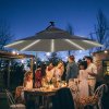 Outsunny 3(m) Cantilever Banana Parasol Hanging Umbrella with Double Roof, LED Solar lights, Crank, 8 Sturdy Ribs and Cross Base for Outdoor, Garden, Patio, Black