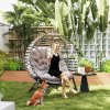 Outsunny Egg Chair with Soft Cushion, Outdoor Lounge Chair with Steel Frame and Side Pocket, Garden Leisure Seat for Indoor, Outdoor, Light Grey