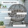 Outsunny Egg Chair with Soft Cushion, Outdoor Lounge Chair with Steel Frame and Side Pocket, Garden Leisure Seat for Indoor, Outdoor, Brown