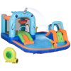 Outsunny 5 in 1 Kids Bouncy Castle Narwhals Style Inflatable House with Slide Trampoline Pool Water Gun Climbing Wall with Inflator Carrybag, 4.2 x 3.7 x 2.3m