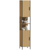 HOMCOM Tall Bathroom Cabinet, Slim Bathroom Storage Cabinet with 2 Doors, Open Compartments and Adjustable Shelves, Freestanding Storage Cupboard, 33 x 33 x 185 cm, Natural Wood Finish