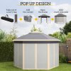 Outsunny 3 x 4m Garden Gazebo Hexagon Pop Up Gazebo Party Tent Canopy Double Roof Instant Shelter with Netting and Carry Bag for Outdoor Patio, Khaki