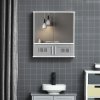 kleankin Bathroom Mirror Cabinet, Wall Mounted Storage Cupboard with Double Doors and Adjustable Shelf, Bathroom Organizer