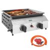 Outsunny Gas Plancha Grill with 2 Stainless Steel Burners, 4.8kW, Portable Tabletop Gas BBQ with Non-Stick Griddle for Camping, Picnic, Garden, Party, Festival, Silver Tone