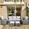 Outsunny Rattan Garden Furniture 7 Seater Sofa & Coffee Table Footstool Set Outdoor Patio Wicker Weave Reclining Chair Space-saving - Light Grey