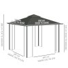 Outsunny 3(m) x 3(m) Garden Gazebo, Double Roof Outdoor Gazebo Canopy Shelter with Netting, Solid Steel Frame, for Garden, Lawn and Deck, Grey