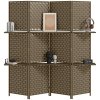 HOMCOM 4-Panel Room Dividers with Shelves, Wave Fibre Freestanding Folding Privacy Screen Panels, Partition Wall Divider for Indoor Bedroom Office, 180?cm, Brown