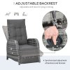 Outsunny 3 Pieces Rattan Bistro Set, Wicker Balcony Furniture Set with Reclining Sun Loungers, 2-Tier Coffee Table and Cushions, 2 Seater Garden Furniture for Outdoor Patio Balcony, Mixed Grey