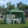 Outsunny 2.4 x 2.4m Pop Up Gazebo Canopy Tent with 2 Sidewalls and Carry Bag, Height Adjustable, UV50+ Party Tent Event Shelter for Garden, Patio, Green