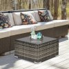 Outsunny Rattan Garden Coffee Table, 65 cm Square Garden Rattan Table with Tempered Glass Top, All-Weather Wicker Bistro Outdoor Furniture for Patio, Balcony, Porch, Deep Grey