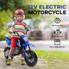 AIYAPLAY 12V Kids Electric Motorbike, Kids Electric Ride on Motorcycle, Battery Powered Toy with Twist Grip Throttle, Training Wheels, Suspension System, Music, Blue