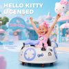AIYAPLAY Hello Kitty Licensed Kids Bumper Car with Remote Control, 360° Rotation Spin Electric Ride On Waltzer Car with Dual Joysticks, Music, Lights, Safety Belt, for 1.5-5 Years Old, White