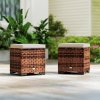 Outsunny Set of 2 Rattan Storage Ottoman, Outdoor Footstool with Removable Cushions, Garden Storage Seat for Balcony, Porch, Living Room, Beige