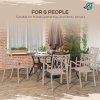 Outsunny Garden Table with Parasol Hole, Outdoor Garden Dining Table with Wood Grain Tabletop and Steel Frame for Patio, Deck, Balcony, Brown, 150 x 96 x 73cm