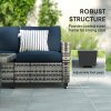 Outsunny 6 Pieces Rattan Garden Furniture Set, 5 Seater Wicker Outdoor Furniture Set with 2 Armchairs, Steel Frame Coffee Table and Cushions for Balcony, Porch, Navy Blue