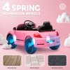 AIYAPLAY Volkswagen Beetle Licensed Ride on Car, 12V Kids Electric Car with Remote Control, 4 Spring Suspension Wheels, Soft Start, Headlights, FM Radio, Music, Horn, Pink
