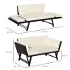 Outsunny Rattan Garden Sofa Bed with Adjustable Armrests, 2-in-1 Convertible Couch Garden Daybed Lounger, Outdoor Folding Chaise Lounge Loveseat with Cushions for Porch, Patio, Brown