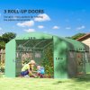 Outsunny 4 x 3 x 2m Polytunnel Greenhouse with 3 Roll-up Doors and Mesh Windows, Walk-in Garden Tunnel Warm House Tent with UV-resistant PE Cover and Galvanised Steel Frame, Green